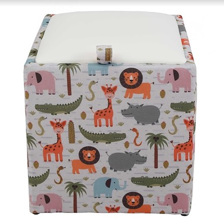 Taburet Box piele ecologica, microfibra, alb, cu depozitare, 37 x 37 x 42 cm