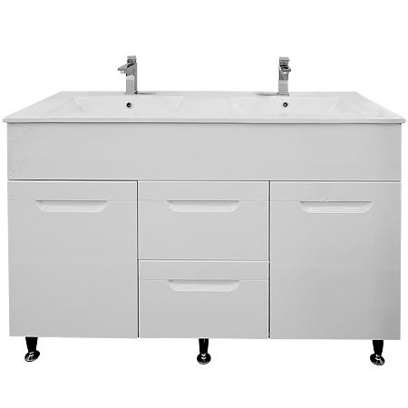 Mobilier baie dublu Sanitop, baza cu lavoar, MFD-PAL, alb, 121 x 44 x 81 cm