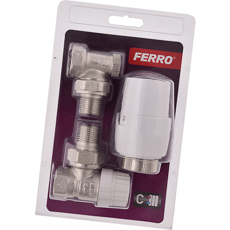 Set robinet colt pentru radiator + cap termostat Ferro ZTM21, 1/2 inch x 1/2 inch 
