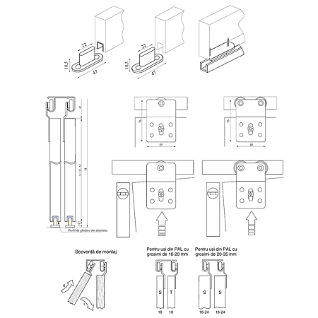 Sistem de glisare Unifuture, 30 kg, rulare sus Sistem de glisare Unifuture, 30 kg, rulare sus