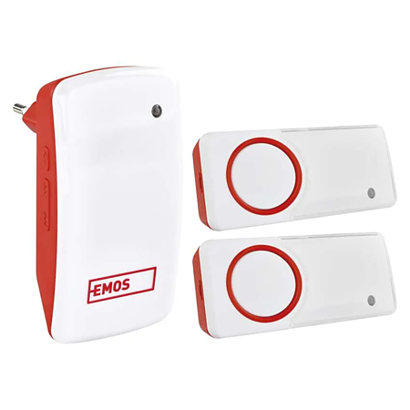 Sonerie wireless 2 butoane Emos P5720.2T, 150 m, IP44, 10 melodii