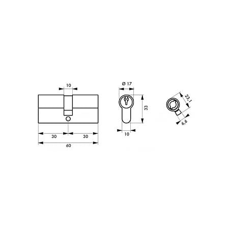 Cilindru de siguranta cu 5 pini, Thirard SA Series, alama nichelata, 30 x 30 mm, 3 chei