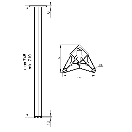 Picior de masa FGV, crom,n 50 x 50 x 710 mm