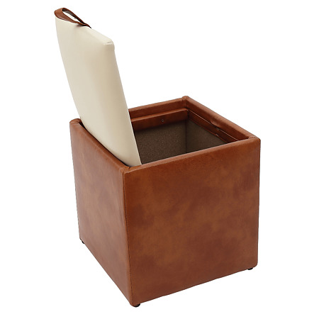 Taburet Box crem/ cognac IP, 37 x 37 x 42 cm