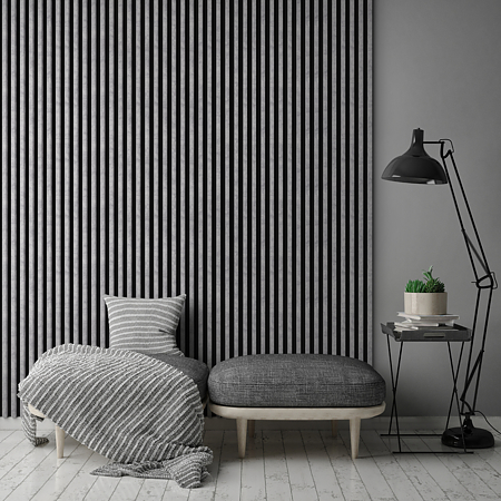 Panou decorativ Linea Slim, 3 lamele, MDF, gri urban/negru, interior, 265 x 15 cm