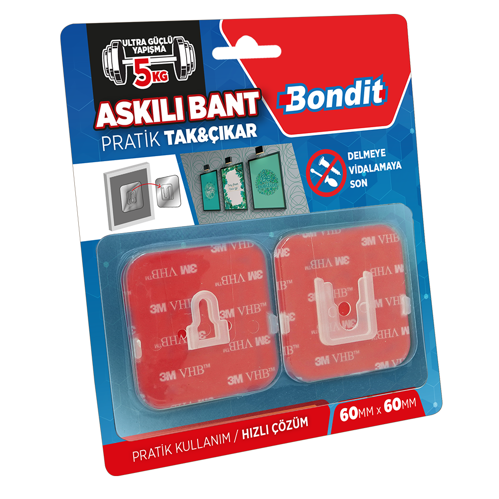 Banda adeziva Bondit, tip carlig, detasabila, 60 x 60 mm