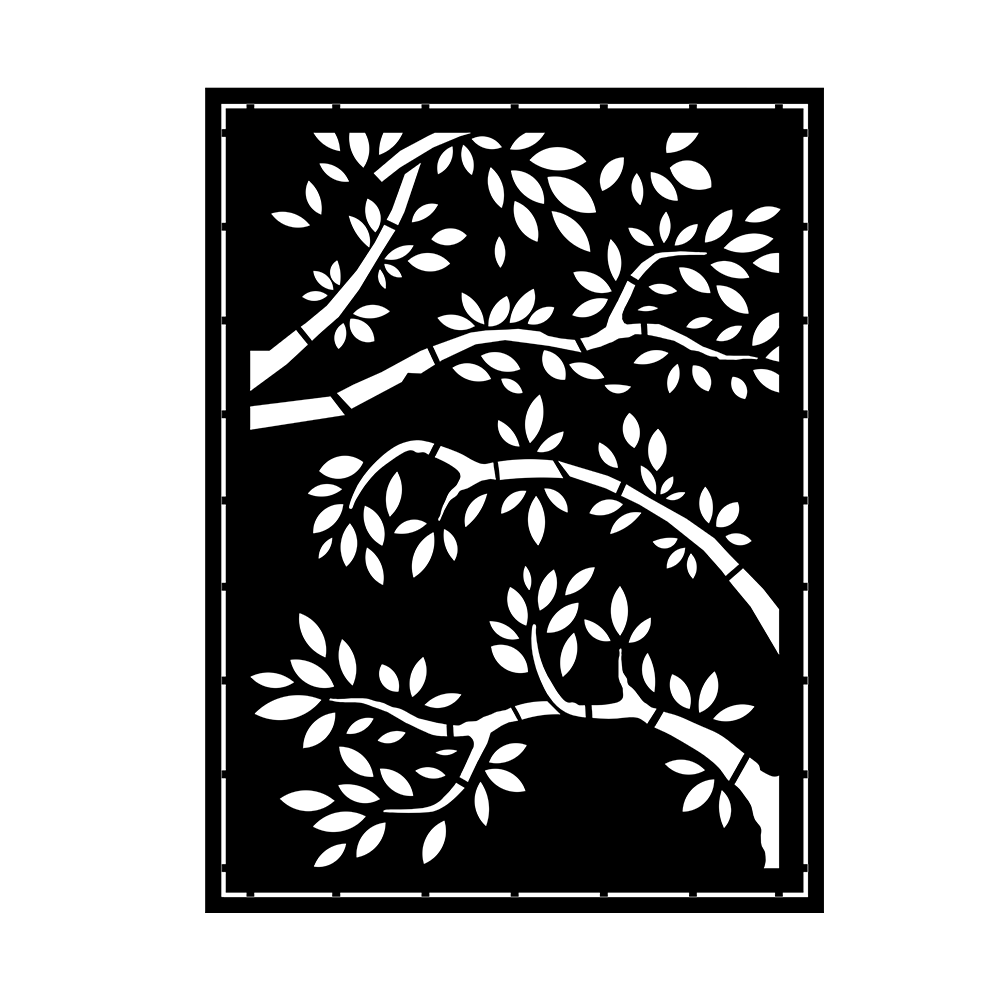 Panou metalic gard creanga de copac, tabla debitata plasma, negru, 1500 x 2000 mm