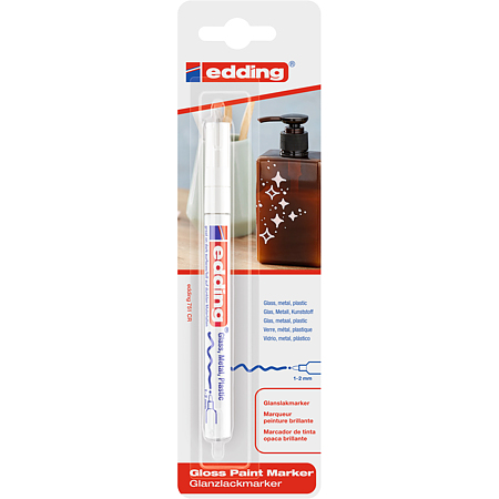 Marker permanent Edding 751, cu vopsea, corp metalic, varf rotund, 1-2 mm, alb
