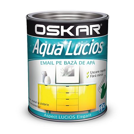 Vopsea acrilica Oskar Aqua Lucios, pentru lemn/metal/zidarie, interior/exterior, pe baza de apa, verde organic, 0.6 l