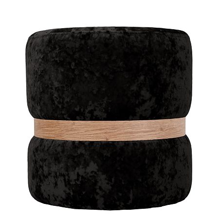 Taburet Ring, inel stejar, catifea negru E01, rotund, 38 x 38 x 40 cm