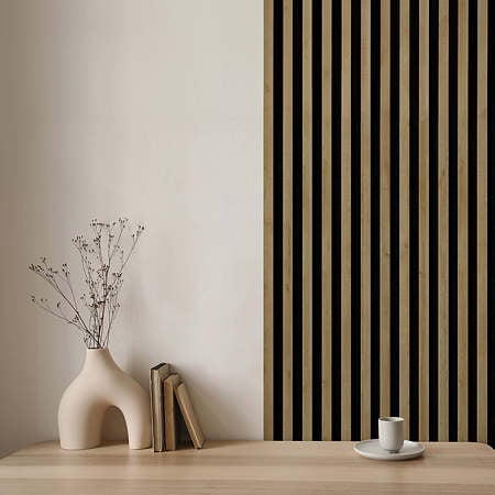 Panou decorativ Linea Acustic PROline, 12 lamele, MDF, maro/negru, interior, 240 x 60.5 x 2 cm