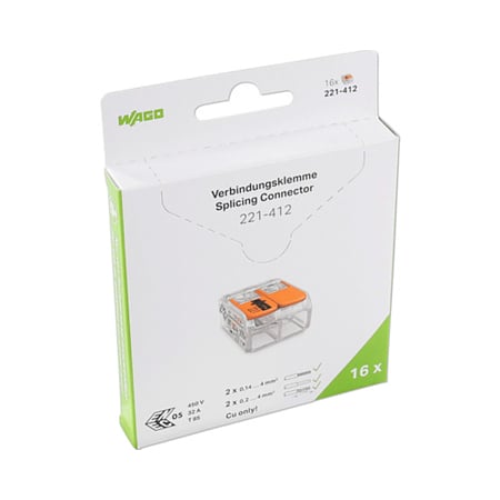 Conector imbinare cu parghii Wago Push Wire, pentru conductori unifilari, 2 x 4 mmp, 30 A, transparent, 16 bucati