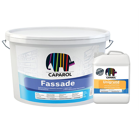 Vopsea lavabila exterior Caparol Fassade, alb, 15 l + Unigrund 4 l