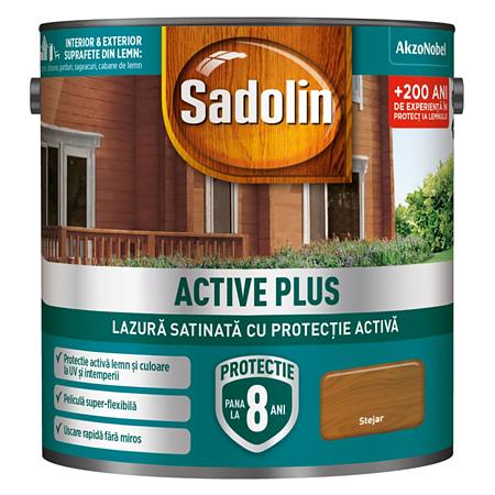 Lazura satinata pentru protectia lemnului Sadolin Active Plus WB, stejar, interior/exterior, 2.5 l