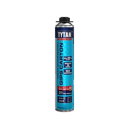Adeziv spuma pentru placi de gips-carton, aplicare cu pistol, Tytan Professional, 840 ml