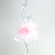 Decoratiune iarna balerina transparenta, fusta cu pene roz, 17 cm
