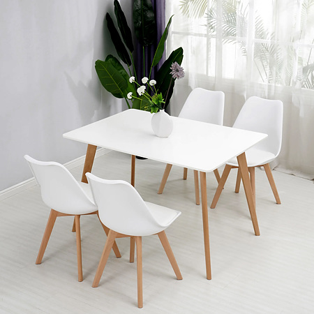 Masa living Celia, blat din MDF vopsit, picioare lemn de fag, alb, 120 x 80 cm