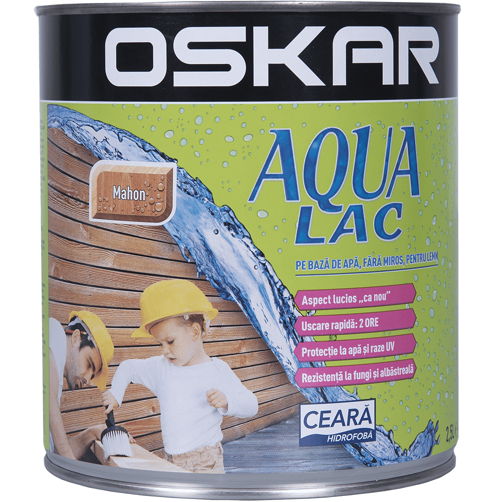 Lac pentru lemn Oskar Aqua, mahon, interior/exterior, 2.5 l 2.5