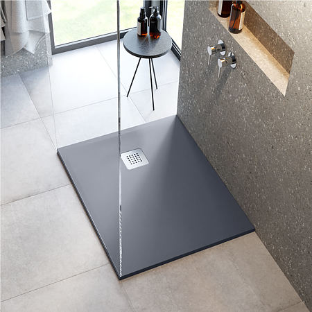 Cadita de dus Marmite, compozit, gri, patrata, 900 x 900 x 28 mm