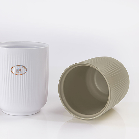 Ghiveci SK Falun Glamour, ceramica, gri bej metalic, diametru 15 cm, 15 cm 