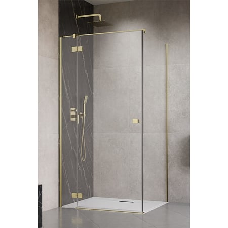 Cabina dus Radaway Essenza Brushed Gold KDJ, culisant, sticla 6 mm, Easy Cleen, 90 x 90 X 200 cm