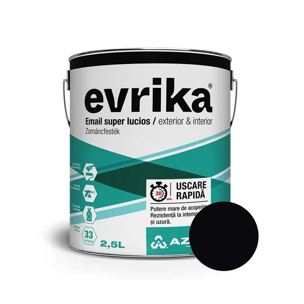 Email alchidic Evrika S5002, pentru metal/lemn/zidarie, interior/exterior, negru, 2.5 l 2.5