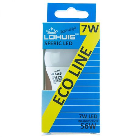 Bec LED Ecoline Lohuis, forma sferica, E27, 7 W, 600 lm, lumina rece 6500 K