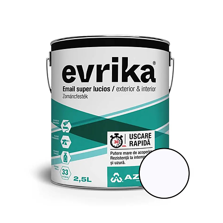Email alchidic Evrika S5002, pentru metal/ lemn/zidarie, interior/exterior, alb, 2.5 L
