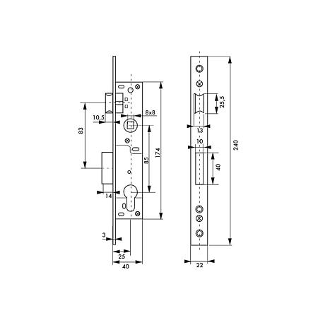 Broasca incastrata pentru usi metalice, otel, 25 x 85 mm