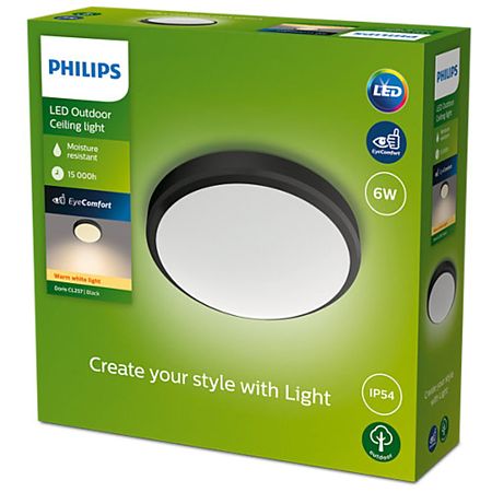 Plafoniera Philips Doris, negru, 1 x LED, IP54, 22 cm Plafoniera Philips Doris, negru, 1 x LED, IP54, 22 cm