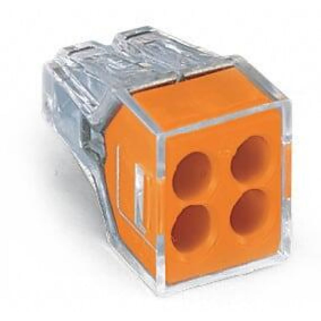 Conector imbinare Push Wire Wago 773-104, 30 A, conductori unifilari, 4 x 2.5 mmp, 100 bucati/set