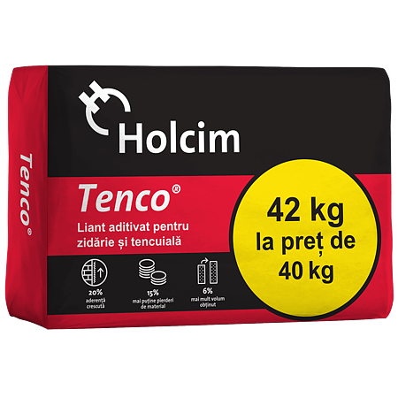 Liant aditivat Holcim Tenco MC 12,5 pentru zidarie si tencuiala, 40 kg + 2 kg