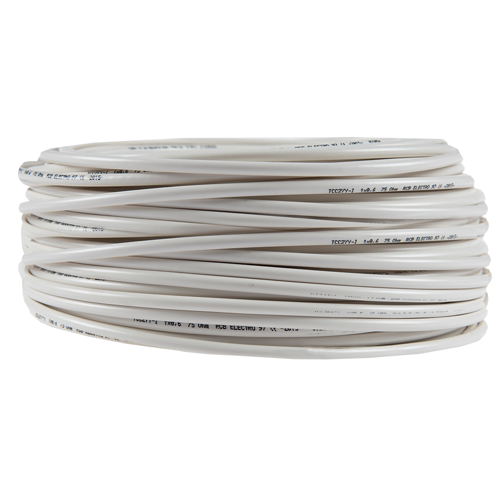 Cablu coaxial TCC2YY-I/ RG59/U, 1 conductor, diametru 0.6 mm, alb, 100 m/colac 0.6