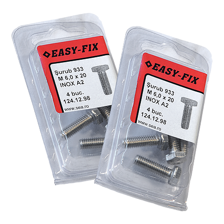 Surub cu cap hexagonal, inox, 6 x 20 mm, 4 BUC