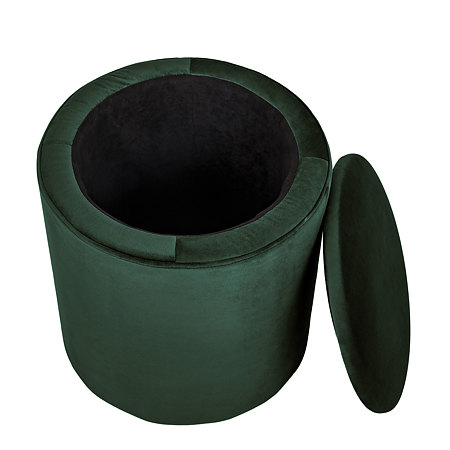Taburet Nadia, stofa verde H56, cu spatiu depozitare, rotund, 37 x 37 x 42 cm