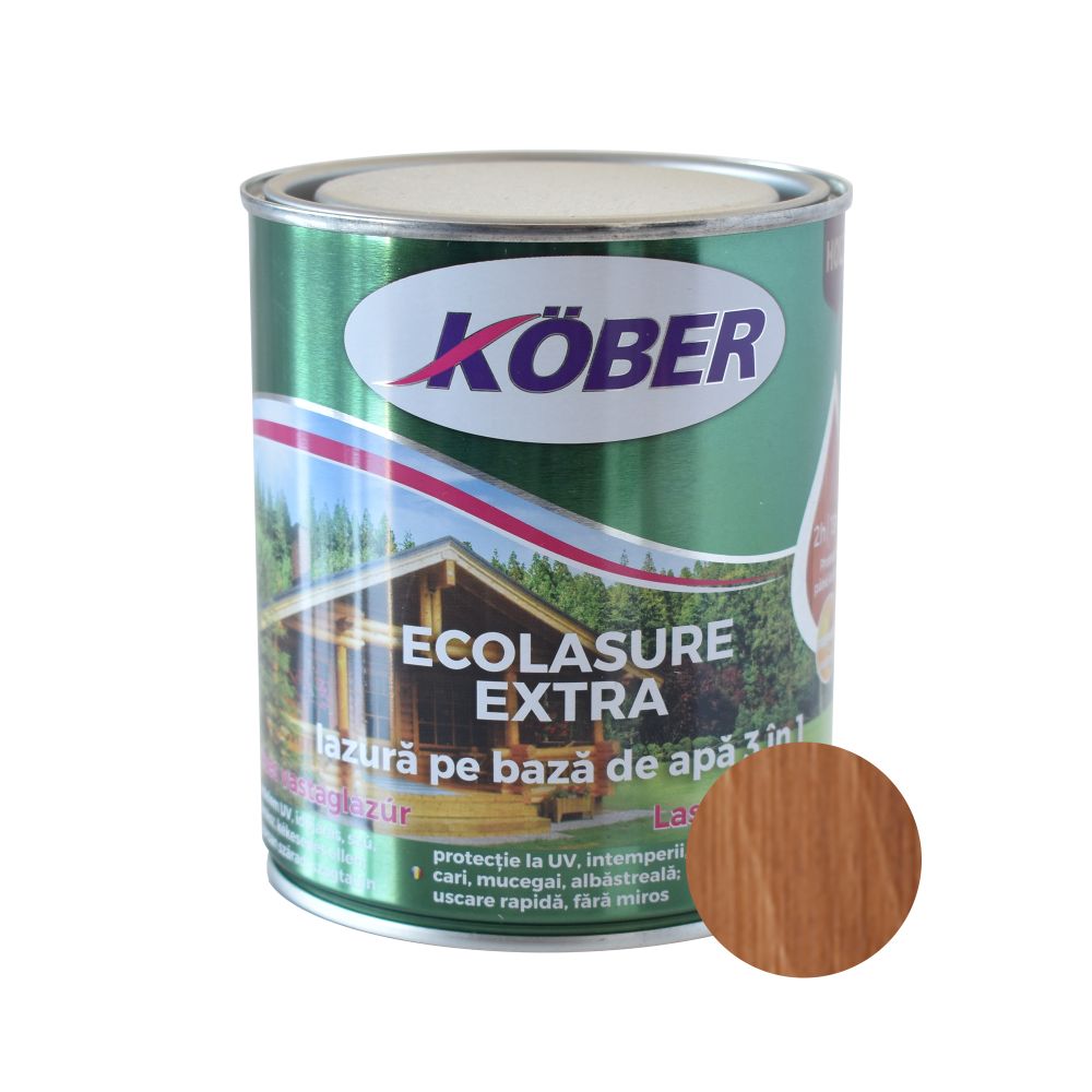 Lazură  Kober Ecolasure Extra 3 in 1 pentru lemn, pe baza de apa, stejar inchis, 0.75 l 0.75