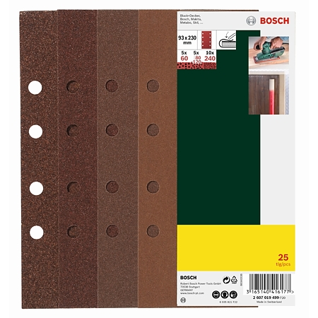Foi abrazive Bosch, G60, 80, 120, 240, 25 bucati, pentru slefuitoare cu vibratii