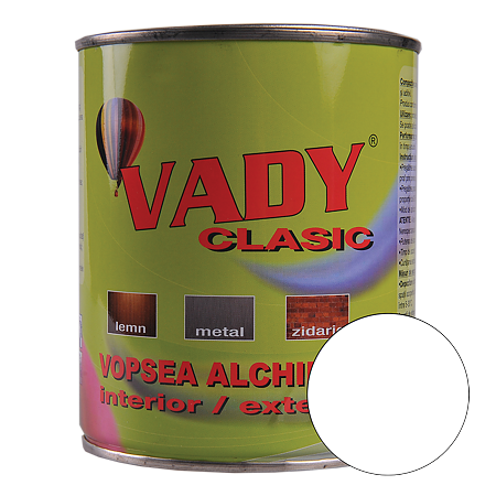 Vopsea alchidica Vady clasic, pentru lemn/metal/zidarie, interior/exterior, alb, 0,6 l