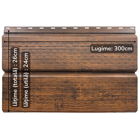 Lambriu metalic perforat Saturn, mahon, finisaj mat structurat, 0.4 mm, 3000 x 260 mm