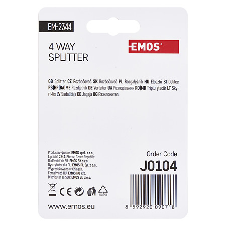 Distribuitor semnal TV Emos, metalic, 1 intrare mama - 4 iesiri mama, 20 x 56 x 25 mm