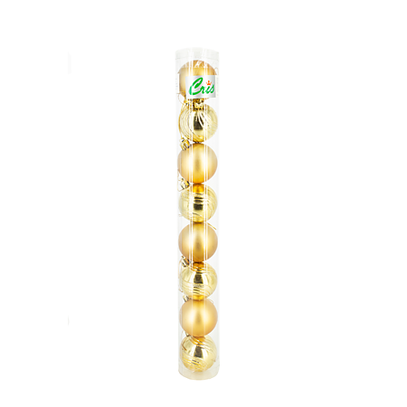 Set 8 globuri decorative de Craciun, plastic, auriu, 5 cm