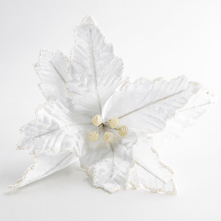 Decoratiune Craciunita catifea, alb, 25 x 30 cm