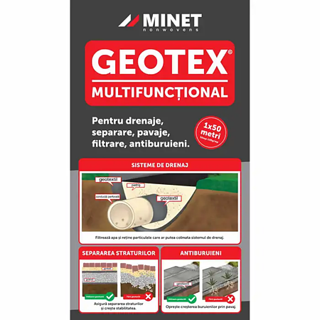 Membrana geotextila Geotex, 100 gr/mp, polipropilena, alb, 1 x 12 m, rola