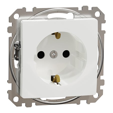 Priza schuko simpla Schneider Sedna SDD111021, incastrata, contact de protectie, alb