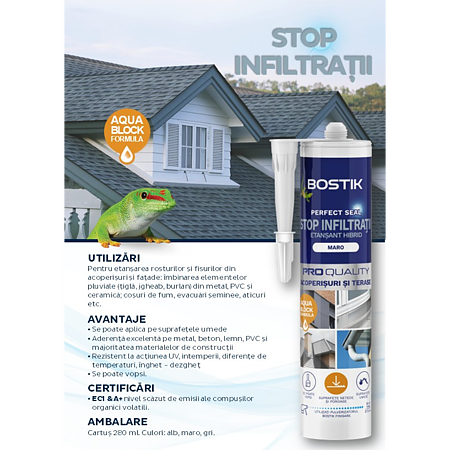Etansant hibrid pentru acoperisuri si terase Bostik Stop Infiltratii, interior/exterior, maro, 290 ml