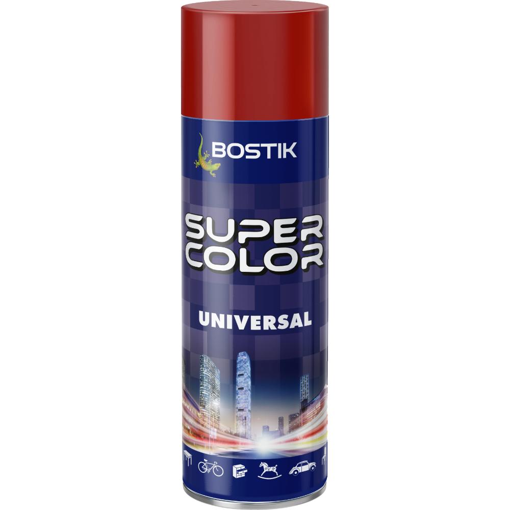 Vopsea spray universala decorativa Bostik Super Color, rosu inchis RAL 3003, mat, interior/exterior, 400 ml 3003