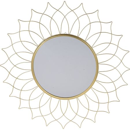 Oglinda decorativa, forma soare, metal, auriu, diametru total 50 cm