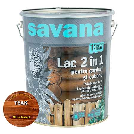 Lac 3 in 1 Savana garduri si cabane, teak, pe baza de apa, interior / exterior, 10 l