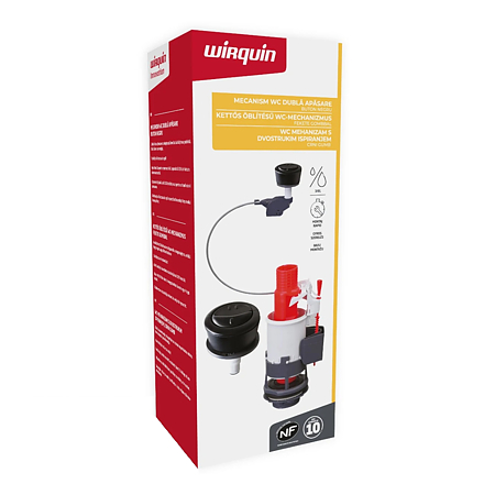 Mecanism WC incastrat Wirquin, cu dubla actionare,3/6 litri, buton negru, cu flotor lateral, racord 2 1/2", plastic