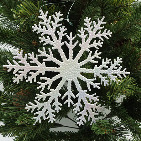Decoratiune pentru Craciun, Fulg de zapada, plastic, alb sidef, 20 x 20 cm